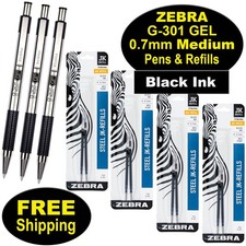 Zebra G301 Gel Pens With Refills, Black Gel Ink, 0.7mm Medium Point, 7-Piece Set