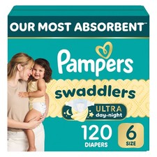 Pampers Swaddlers Ultra Day  Night Diapers, Size 6 23-44 lbs , 120-count