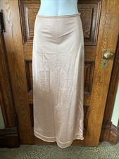 Vintage 70s OLGA Adjust-A-Length 39" Lace Trim Back Slit Nylon Half SLIP, Size S