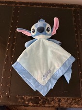 Disney Baby Blue Stitch Plush Lovey Security Blanket Satin Trim 14" Baby Toy