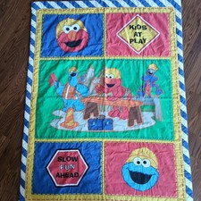 Vintage Sesame Street quilted Elmo Construction At Play Blanket, Fitted Sheet