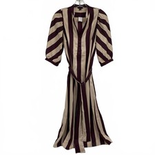 Ann Taylor Purple Beige Satin Puff Sleeve Midi Dress | Size S