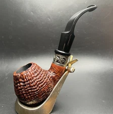 Mario Grandi Bent Brandy! Unsmoked Sandblasted Ring Grain Italian Estate Pipe