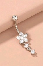 Stainless Steel Belly Button Flower Shaped Rhinestone Navel Ring Piercing