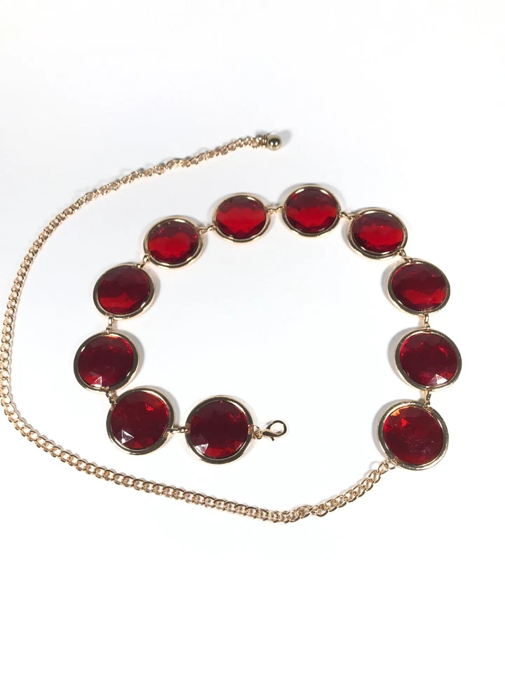 Женская цепочка ремень один размер золото винтажный красный стразы металлический платье повседневные женщины - Изображение 4 из 4