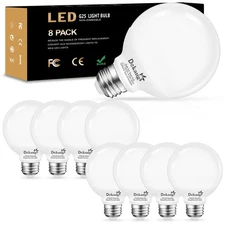 8-Pack G25 LED Globe Light Bulbs for Bathroom 5000K Daylight, E26 Base Vanity...