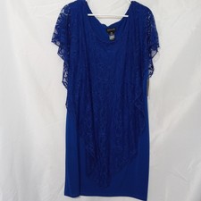 En Focus Studio Dress Womens 18W Blue Floral Lace Overlay Elegant Evening NEW