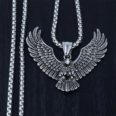 Punk Animal Fly Eagle Pendant Necklace For Men Hip Hop Rock Party Jewelry