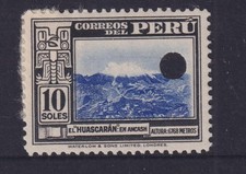 PERU, 1938 Huascaran 10c. Purple & Black, Punch Hole, mnh. slight paper on back.