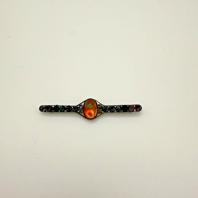 Vintage Art Deco Bar Brooch Dragon's Breath Fire Opal Glass Iris Rhinestone