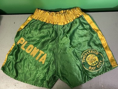 BAY CITY MICHIGAN Mid-Century Boxing Shorts Size 32 Vtg Green/Gold Times-Legion