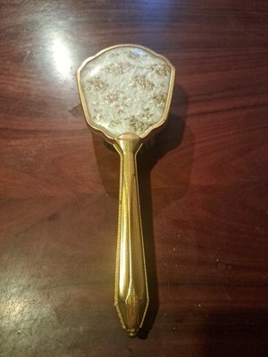 VINTAGE GOLD Plated SILK  FABRIC PETIT POINT DRESSING TABLE CLOTHES BRUSH