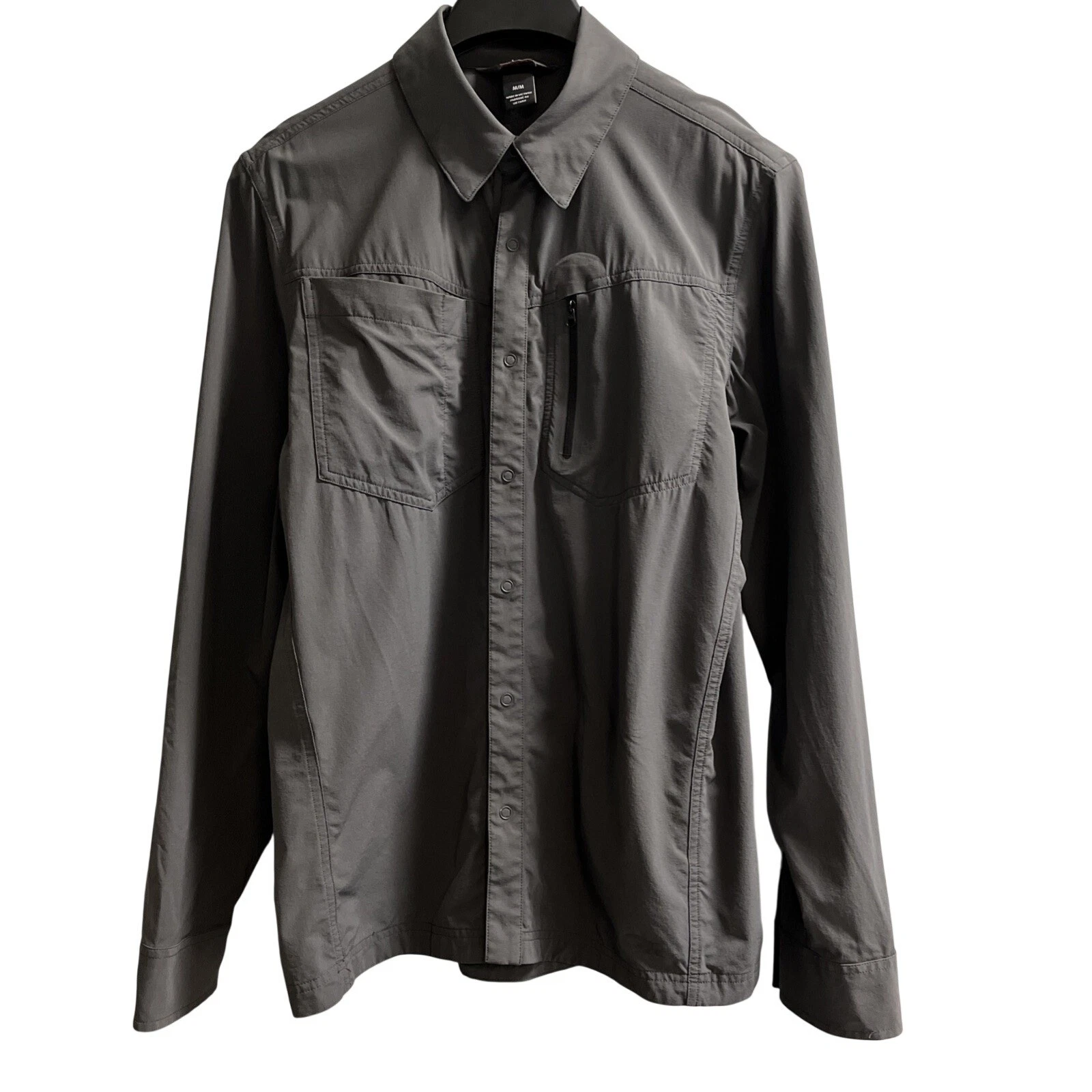 Outdoor Research Tech Shirt Mens M Gray Nylon Blend Button Down Utility Hiking