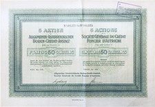Wien 1926 -  5 Aktien der Allgemeinen Österreichischen Boden-Credit-Anstalt