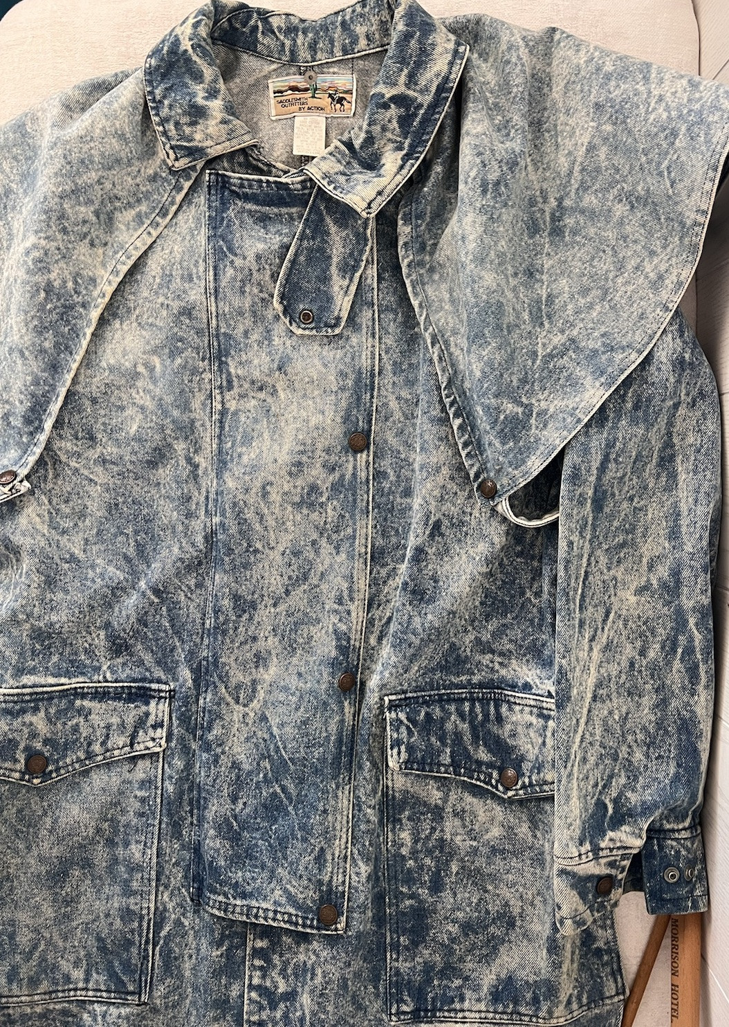 VTG 1980’s Saddlesmith Outfitters Action Denim Duster Acid Wash Coat Chore Ranch