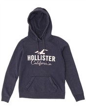 Hollister Womens Graphic Hoodie Jumper UK 6 XS Navy Blue Cotton CP12