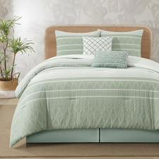 Cotton Comforter Set California King, Gorgeous Geometric Jacquard, Sage Soft Lig