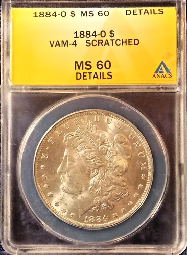 1884-O   MORGAN DOLLAR  *BRIGHT WHITE LUSTER*   MS-60  DETAILS   VAM-4  *DBL 18*