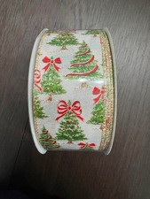Kirkland Signature Christmas Trees Wire Edged Ribbon 2.5in 50yd, Red and Green