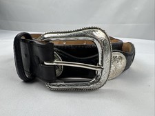Justin Western Concho Belt Sz 40 Black Top Grain Leather Silver Buckle USA Made