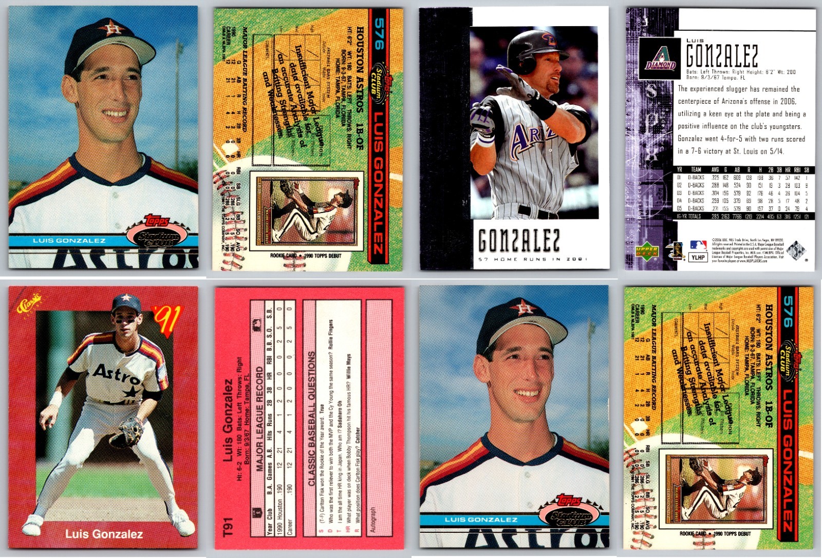 Luis Gonzalez 4 Card Lot - Rookie Arizona Diamondbacks Hall of Fame Astros RC