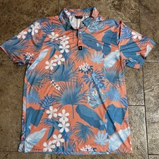 Bad Birdie Polo Shirt Mens XL Blue Palm Floral Print Performance Golf