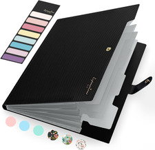 5 Pocket Accordion File Organizer Letter A4 Size Expanding Folder Black