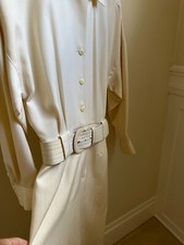 Vintage Linda Allard Ellen Tracy 100% Pure Wool Beige Drop Waist Belt Dress