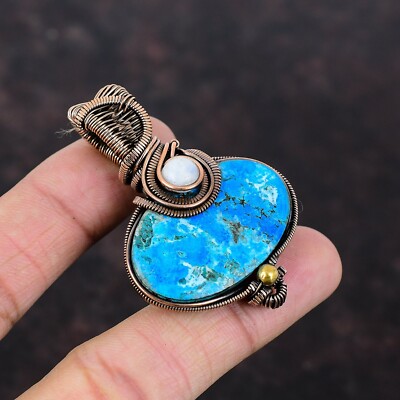 Arizona Turquoise Wire Wrapped Pendant Handcrafted Copper Unique Jewelry 2.2''