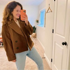 Nwt Everlane The Rewool Peacoat Crop In Brown Small