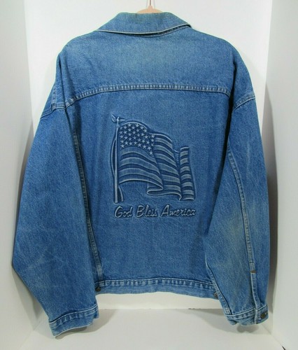 Men's Denim Jean Jacket Embossed God 