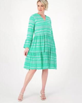 Destination 365 Printed 3/4 Sleeve Split Neck Dress Pistachio XXS A599112