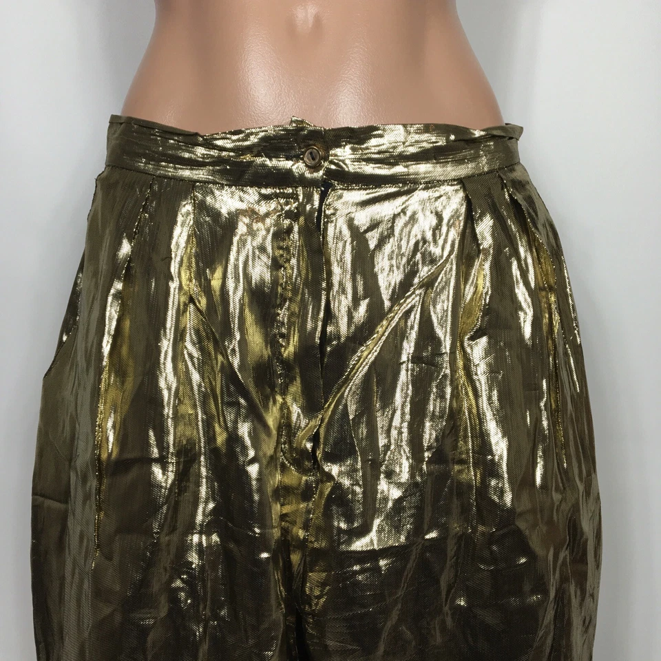 VTG 80s C.G. Designs Metallic Gold Lamé Disco Pants Tapered Club Lame S 10 - Image 3 of 4