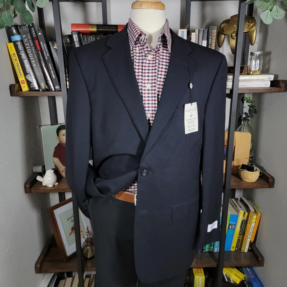 Joseph Feiss Men's 2PC Suit Deep Navy Wool Twill Pleat Front Sz 44L 39x30 - NEW - Image 2 of 4