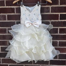 Girls Rhinestone Lace  Tulle Ruffle Sleeveless V-Neck Tutu Dress Size 7