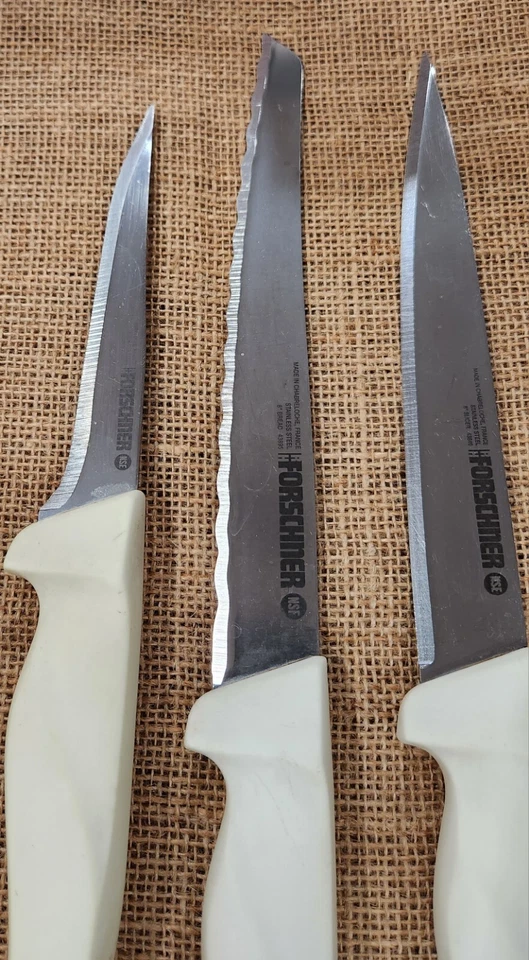 Conjunto de facas de cozinha vintage Researcher alças brancas feitas na França - Imagem 4 de 4