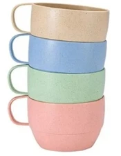 Four (4) ~ Wheat Straw Rice/Plastic Handled Mugs ~ 12 oz. Coffee ~ Drinking Cups