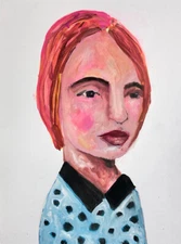 Original Portrait Painting 9x12 Expressive Thinking Woman Wall Art Miz Katie