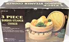 NEW IN BOX 3 Piece Natural GENUINE Bamboo Steamer Cooker 10-3/4" Diameter 6" Tal