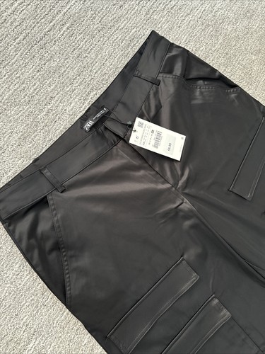 ZARA Wide Leg Pants Womens Black High Rise Capsule Career Office XXL New - Picture 4 of 6