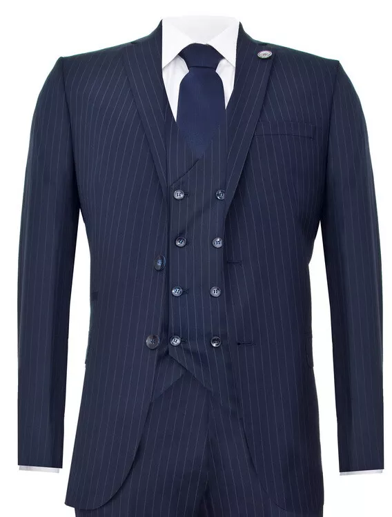 Mens 3 Piece Suit Gatsby 1920s Peaky Blinders Gangster Pinstripe