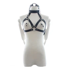 Women Cupless Bra Body Harness& O Ring Mouth Gag& Breast Clamp Bondage BDSM Game