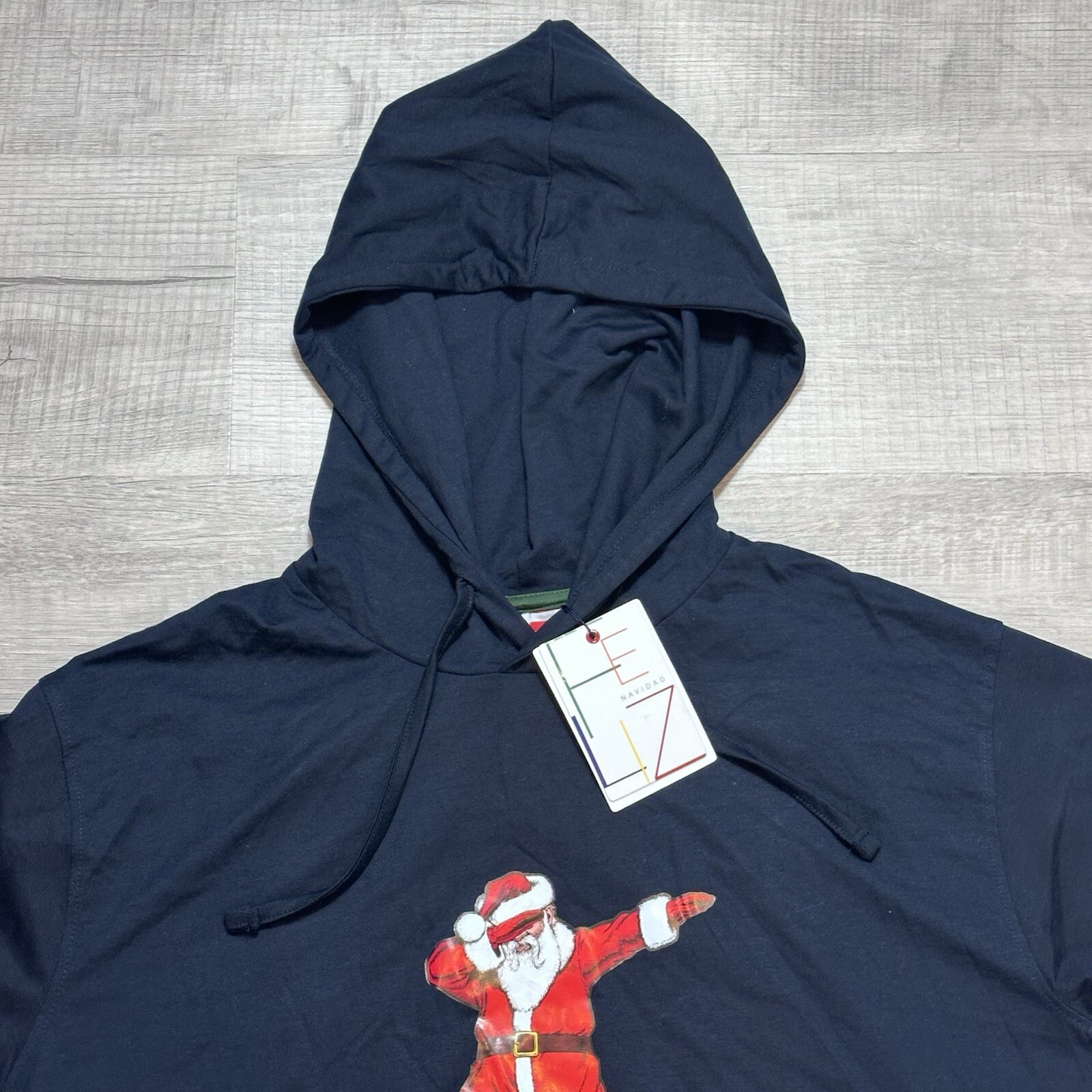Denim And Flower Men's Size XL Navy Blue Hooded Ho Ho Ho Santa Dabbing T-shirt image 5