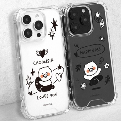 Kakao Friends Choonsik Doodle Clear Cushion Case for iPhone 16 15 Pro Max Plus