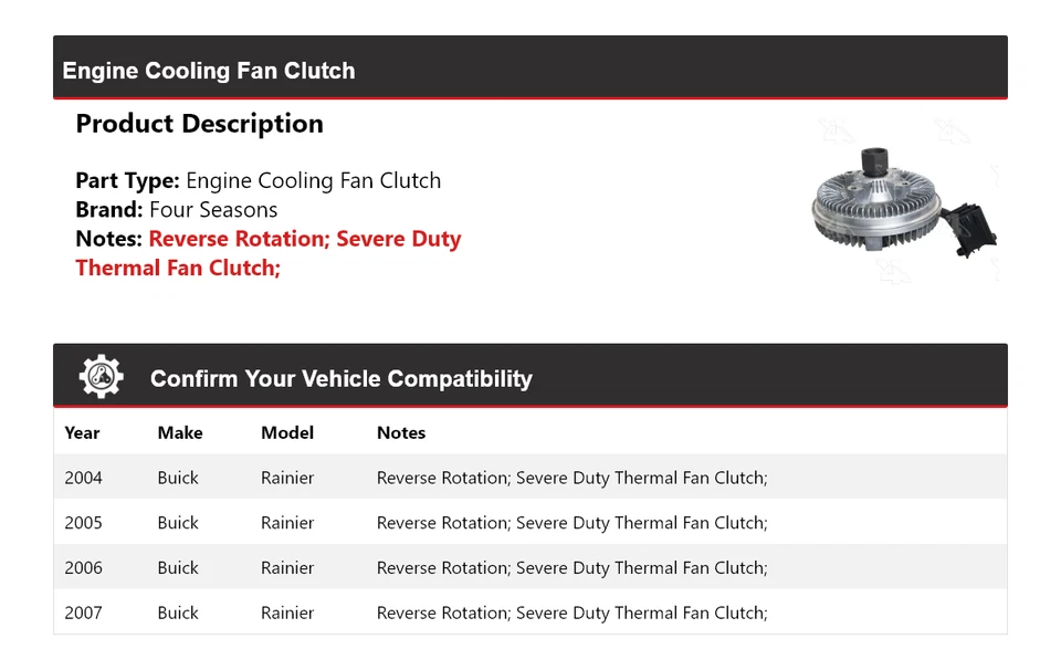 Embrague ventilador refrigeración motor Buick Rainier 2004-2007 4 estaciones 2005 2006 Foto 2 de 4