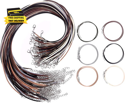 48 PCS Waxed Leather Cord, 6 Assorted Colors Rope Necklace with Clasp for Jewelr