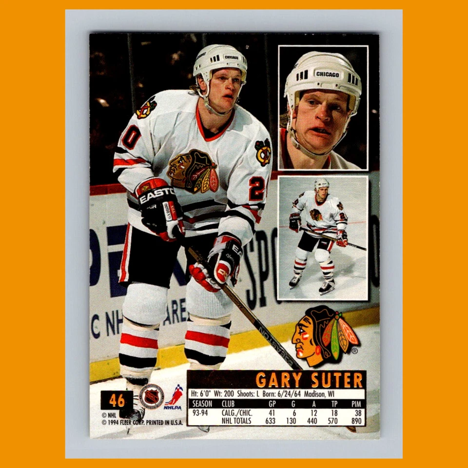 Gary Suter #46 1994 Fleer Ultra Chicago Blackhawks Hockey Card NHL NM - Image 2 of 3