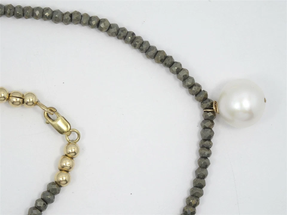 COLLAR LARGO VINTAGE ELEGANTE DE PERLAS BARROCAS Y CUENTAS DE HEMATITA FACETADAS DE 12 mm Foto 3 de 4