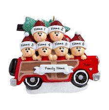 PERSONALIZED Bears in SUV - Family of 6 Christmas Ornament Keepsake Holiday Gift