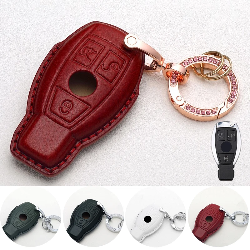 For Mercedes Benz A B C E S G SL SLK GLA GLK Genuine Leather Car Key Case Cover Foto 3 de 4